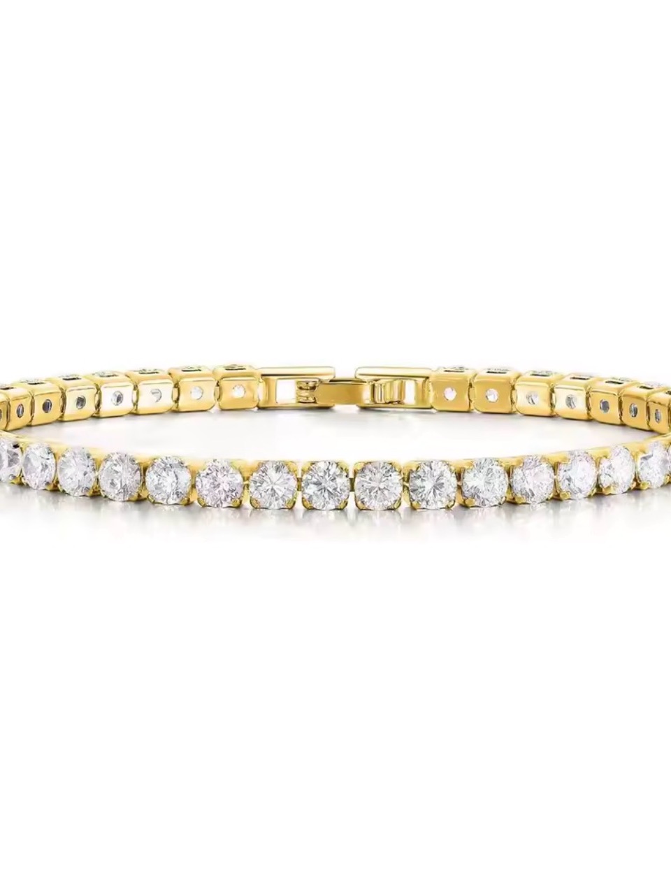 Yellow 18k Gold Filled Tennis Bracelet With Round White Lab Sapphire Stones 18cm